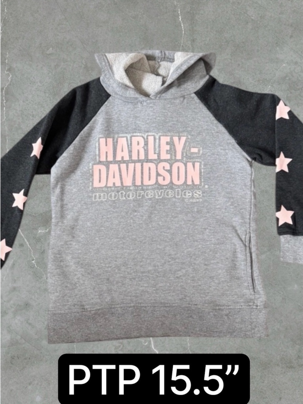 2 for $30 💟 Harley-Davidson Gray Hoodie with Star Sleeves and Pink Logo